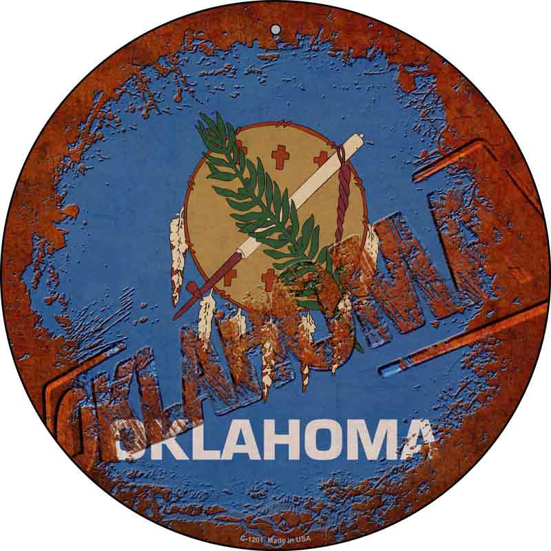 Oklahoma Rusty Stamped Wholesale Novelty Metal Circular SIGN