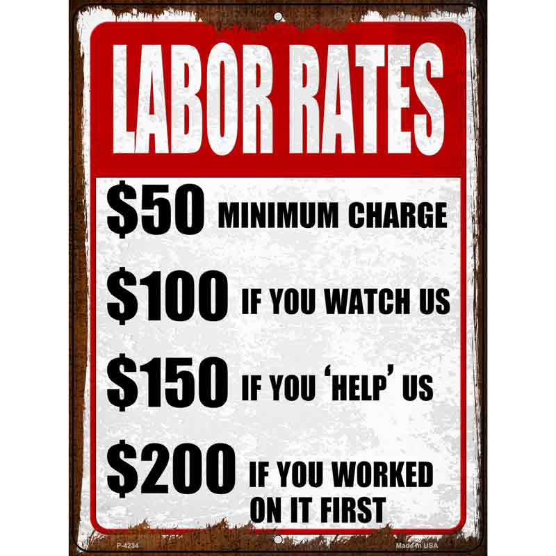 Labor Rates WATCH Help Worked Wholesale Novelty Metal Parking Sign