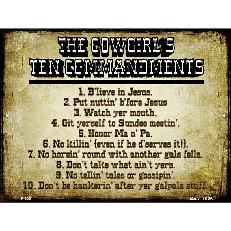 Cowgirls Ten Commandments Horizontal Wholesale Metal Novelty Parking SIGN