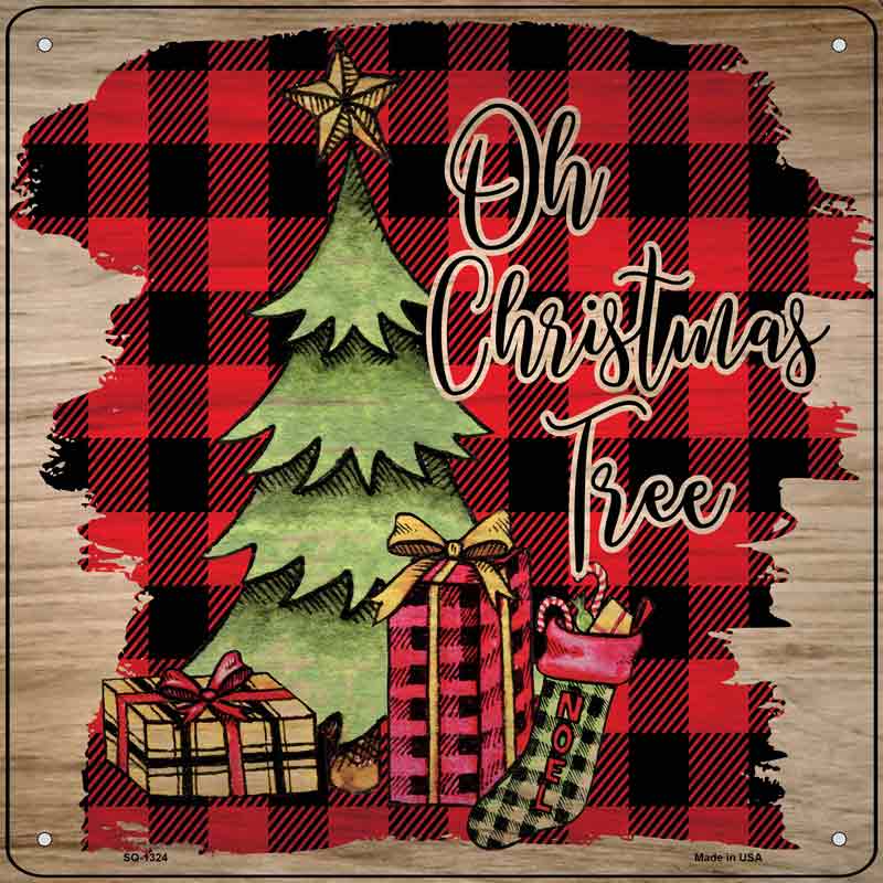 Oh CHRISTMAS Tree Red Wholesale Novelty Metal Square Sign