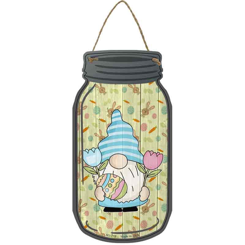 Gnome With Egg and FLOWERS Wholesale Novelty Metal Mason Jar Sign