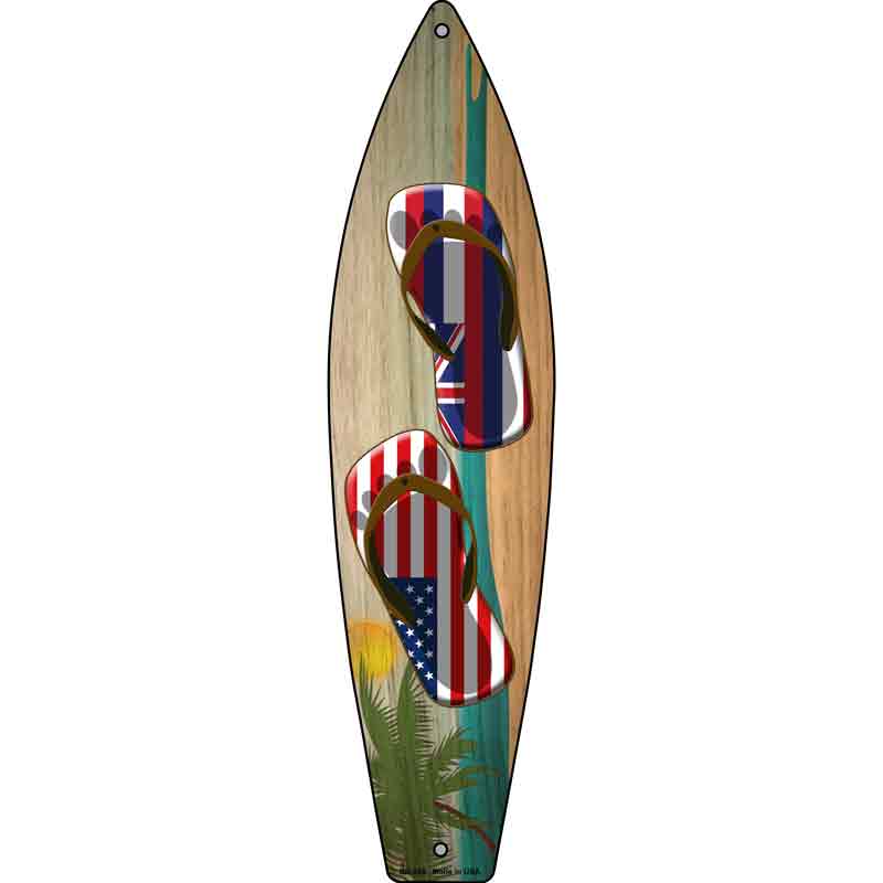 Hawaii Flag and US Flag FLIP FLOP Wholesale Novelty Metal Surfboard Sign