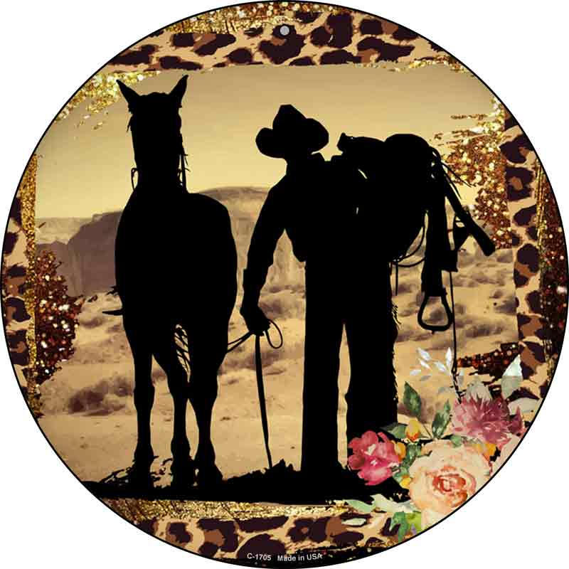 Cowboy With Horse Silhouette Wholesale Novelty Metal Circle Sign