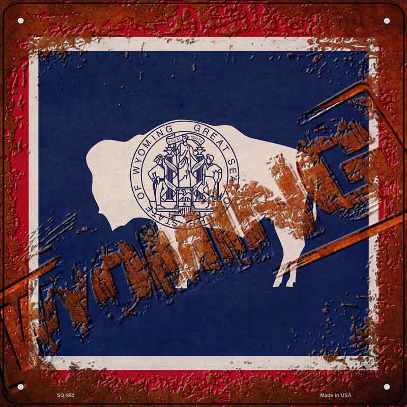 Wyoming Rusty Stamped Wholesale Novelty Metal Square SIGN