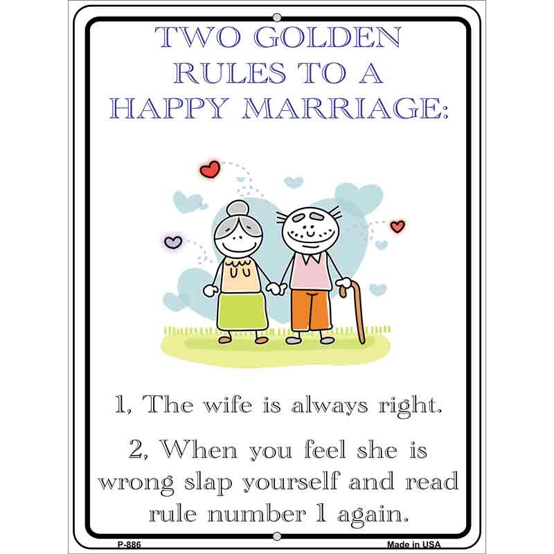 Rules To A Happy Marriage Wholesale Metal Novelty Parking SIGN
