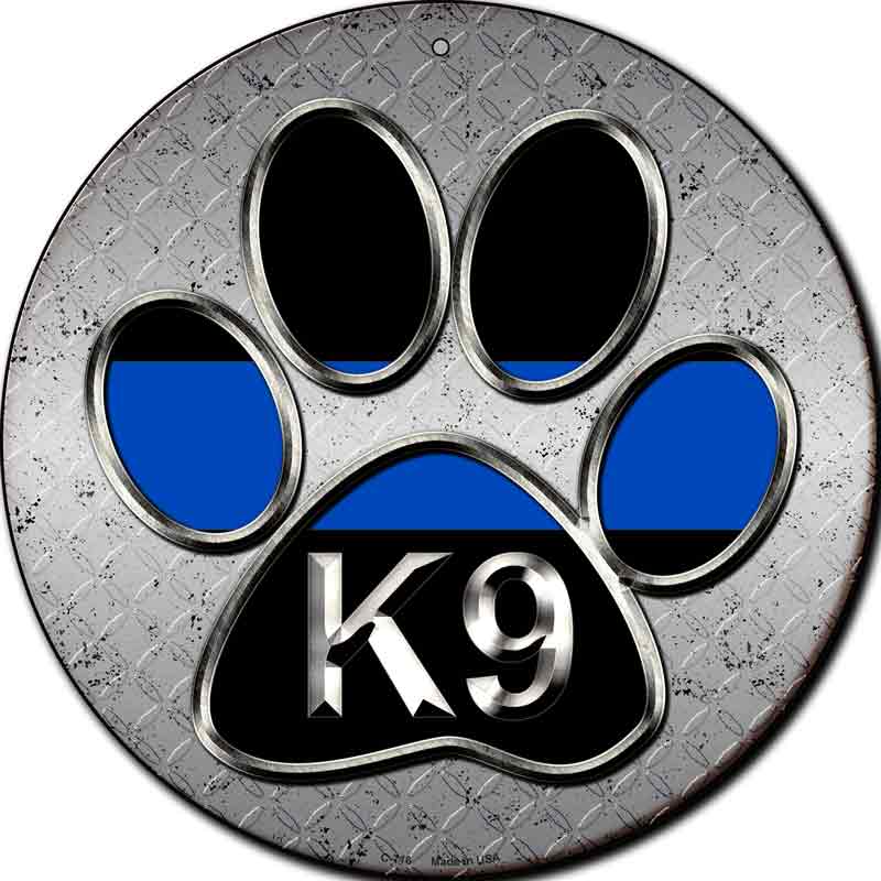 Paw Thin Blue Line K-9 Wholesale Novelty Metal Circular SIGN