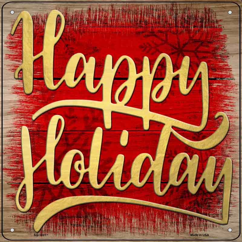 Happy HOLIDAY Red Wholesale Novelty Metal Square Sign