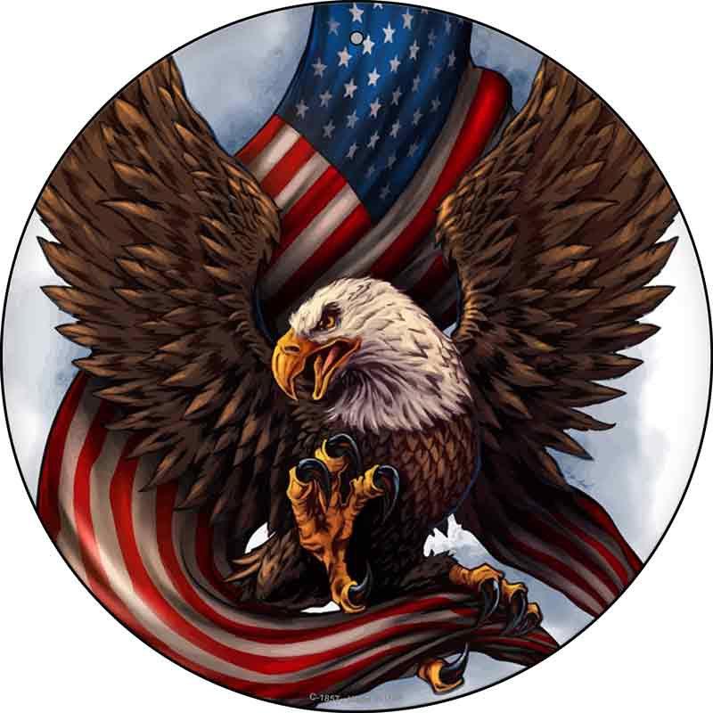 Eagle Claws American Flag Wholesale Novelty Metal Circle SIGN C-1857