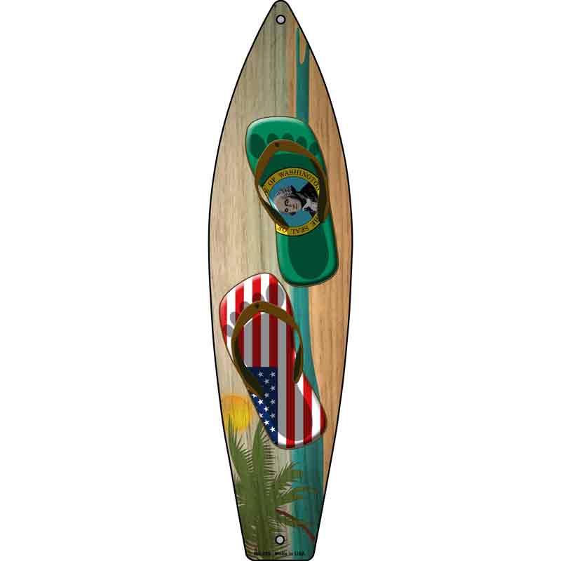 Washington FLAG and US FLAG Flip Flop Wholesale Novelty Metal Surfboard Sign