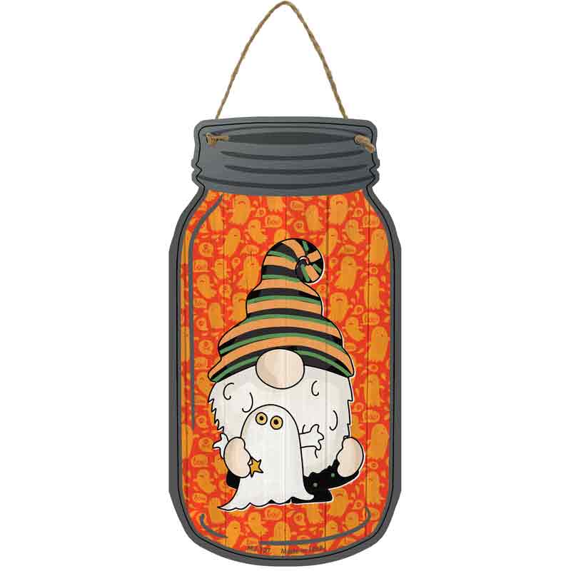 Gnome With Ghost Wholesale Novelty Metal Mason Jar Sign