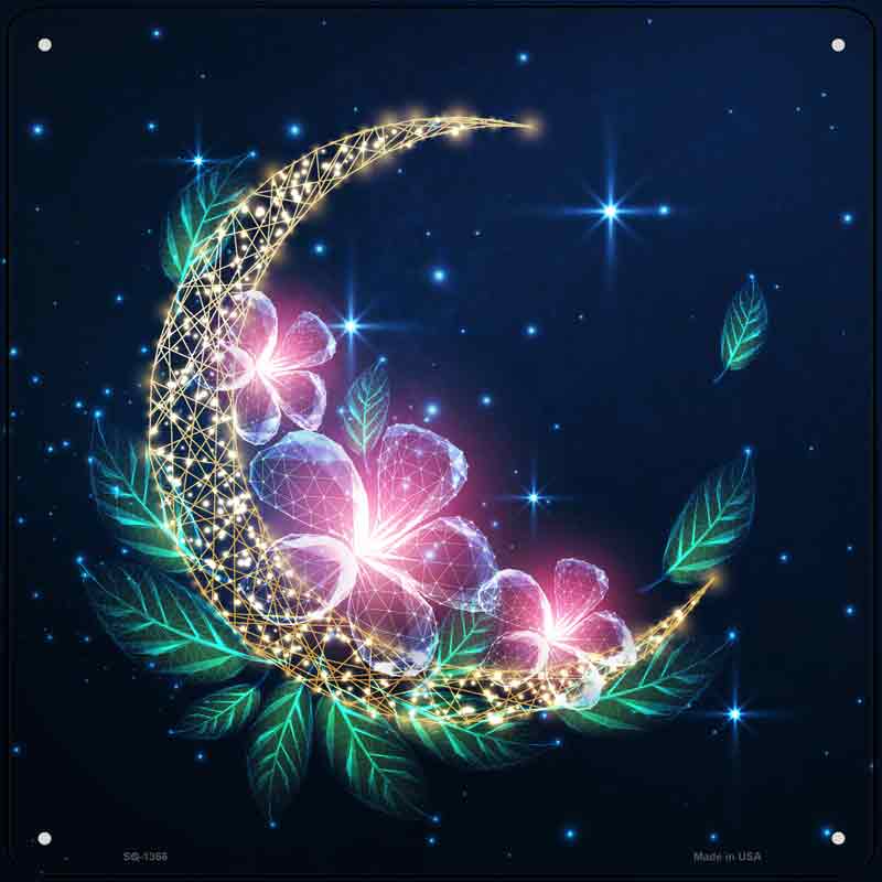 Moon and FLOWERS Wholesale Novelty Metal Square Sign