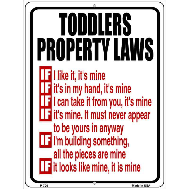 Toddlers Property Laws Wholesale Metal Novelty Parking SIGN