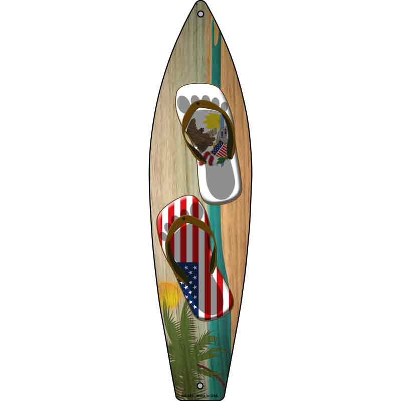 Illinois Flag and US Flag FLIP FLOP Wholesale Novelty Metal Surfboard Sign