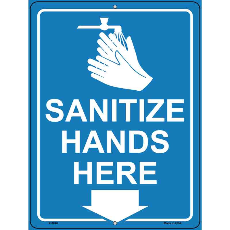 Sanitize Hands Here Wholesale Novelty Metal Parking SIGN
