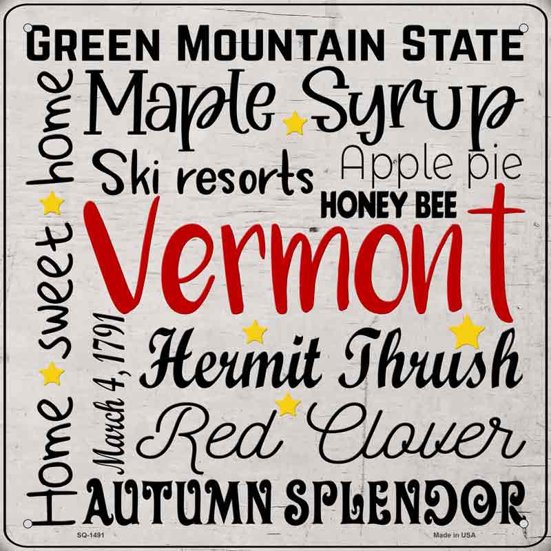 Vermont Motto Wholesale Novelty Metal Square SIGN