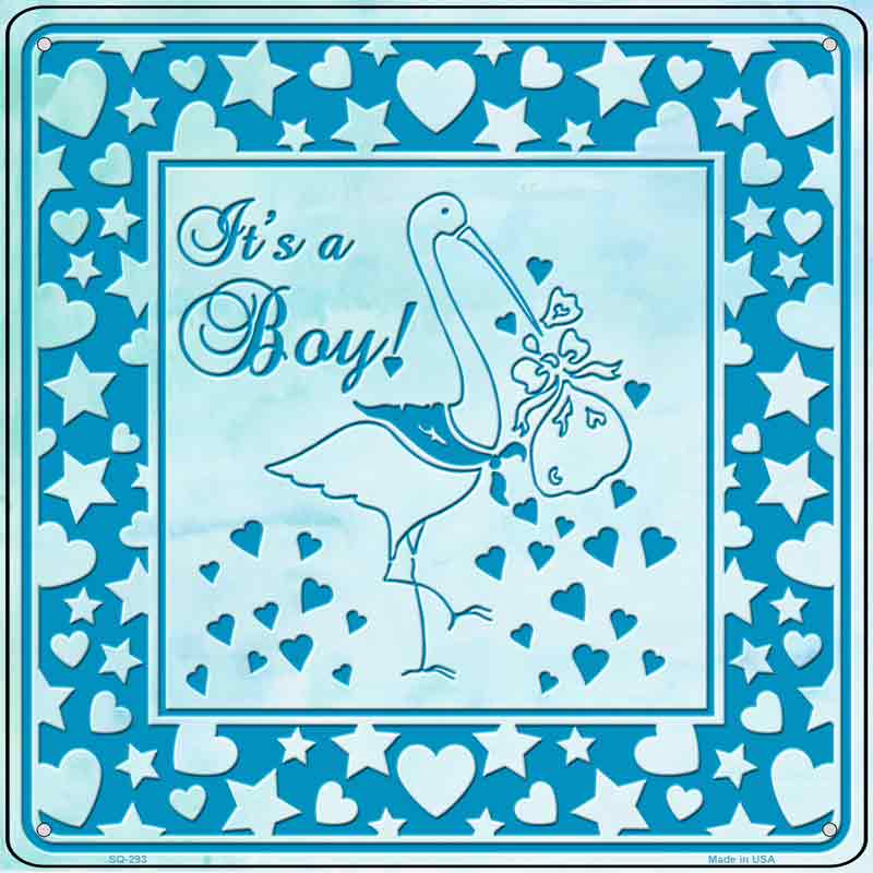 Its A Boy With Stork Wholesale Novelty Metal Square SIGN