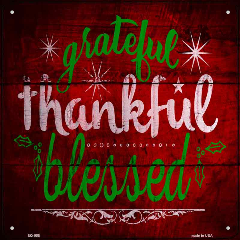 Grateful Thankful Blessed Red Wholesale Novelty Metal Square Sign