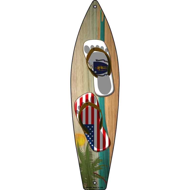 Massachusetts Flag and US Flag FLIP FLOP Wholesale Novelty Metal Surfboard Sign