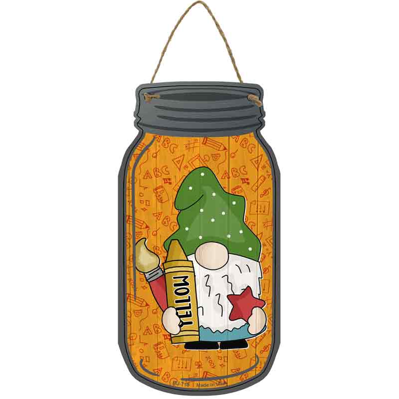 Gnome With Yellow Crayon Wholesale Novelty Metal Mason Jar SIGN
