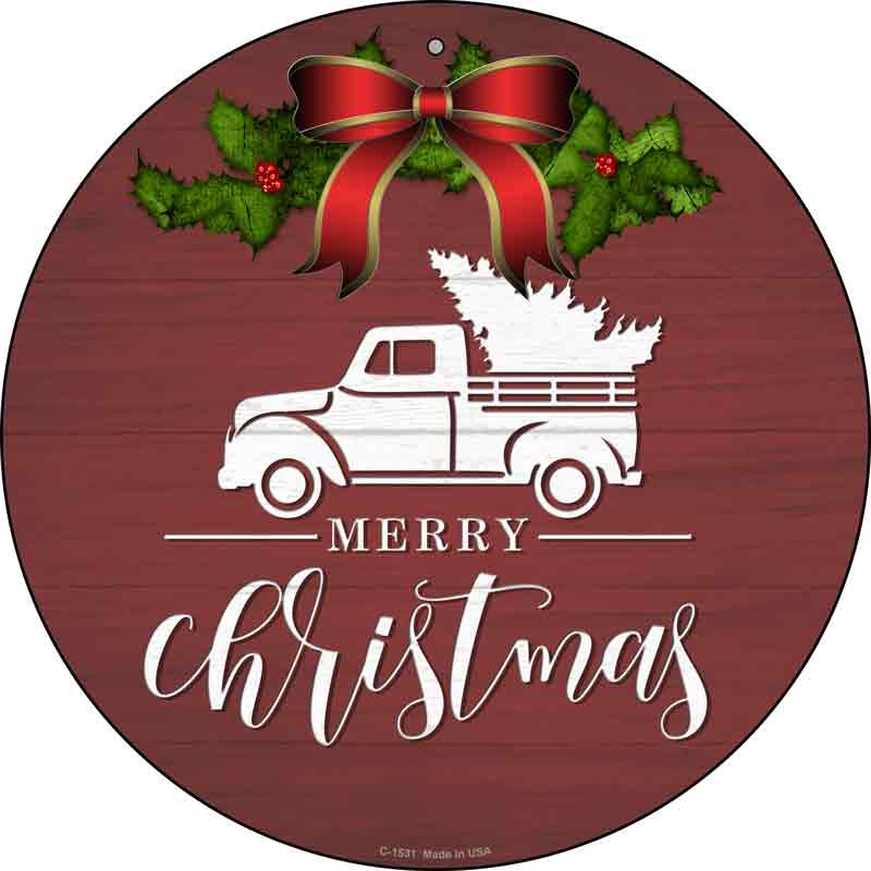 Merry CHRISTMAS Truck Red Wholesale Novelty Metal Circle Sign