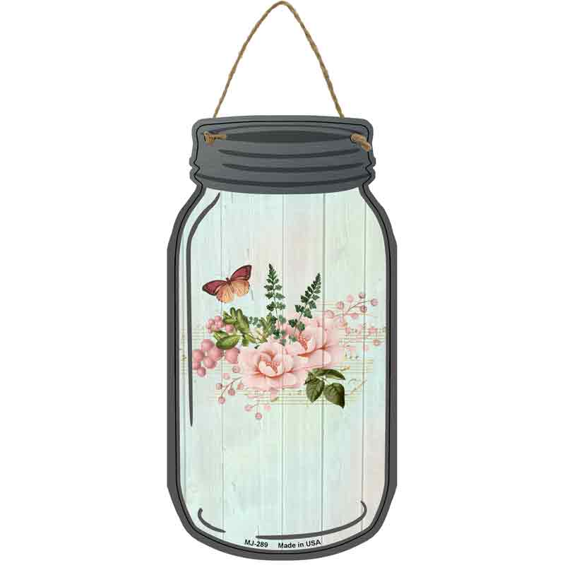 Small Pink FLOWERS With Music Wholesale Novelty Metal Mason Jar Sign