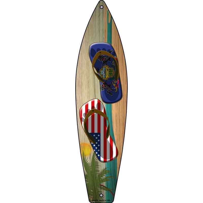 Pennsylvania FLAG and US FLAG Flip Flop Wholesale Novelty Metal Surfboard Sign