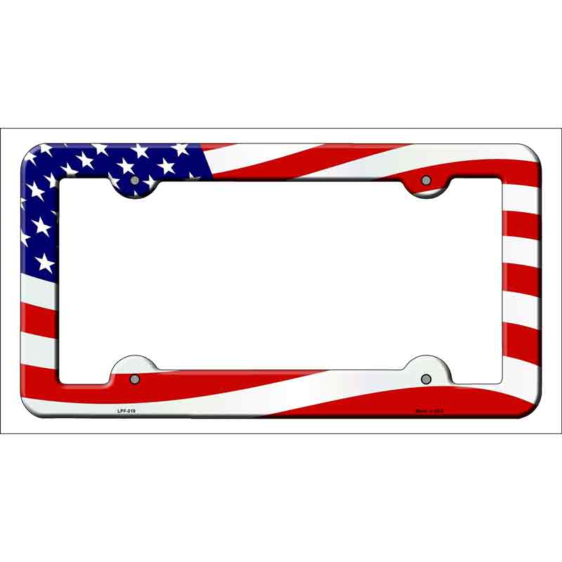 Waving American Flag Wholesale Novelty Metal License Plate FRAME
