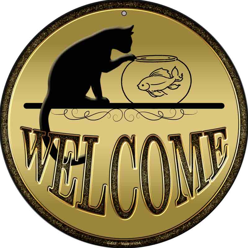 Welcome With Cat Wholesale Novelty Metal Circular Sign