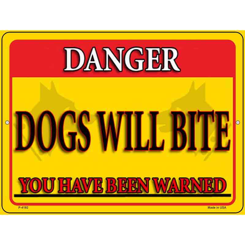 Dogs Will Bite Yellow Wholesale Novelty Metal Parking SIGN