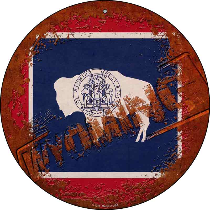 Wyoming Rusty Stamped Wholesale Novelty Metal Circular SIGN