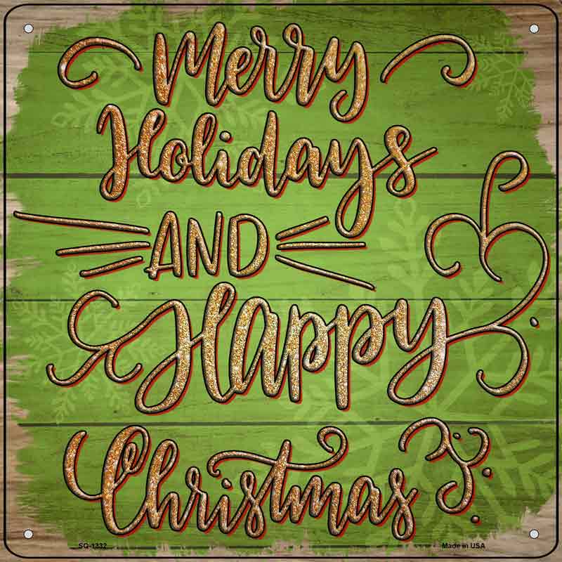 Merry HOLIDAYs Green Wholesale Novelty Metal Square Sign