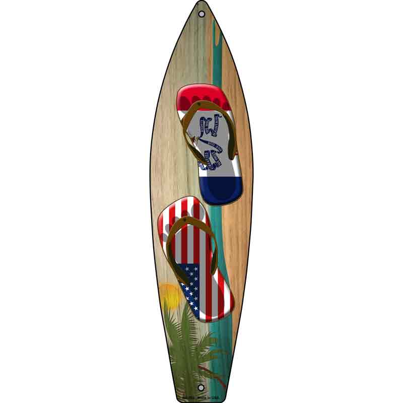Iowa Flag and US Flag FLIP FLOP Wholesale Novelty Metal Surfboard Sign